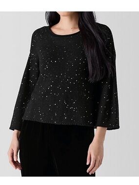 Eileen Fisher Black Crewneck Pullover with Sparkle Accents
